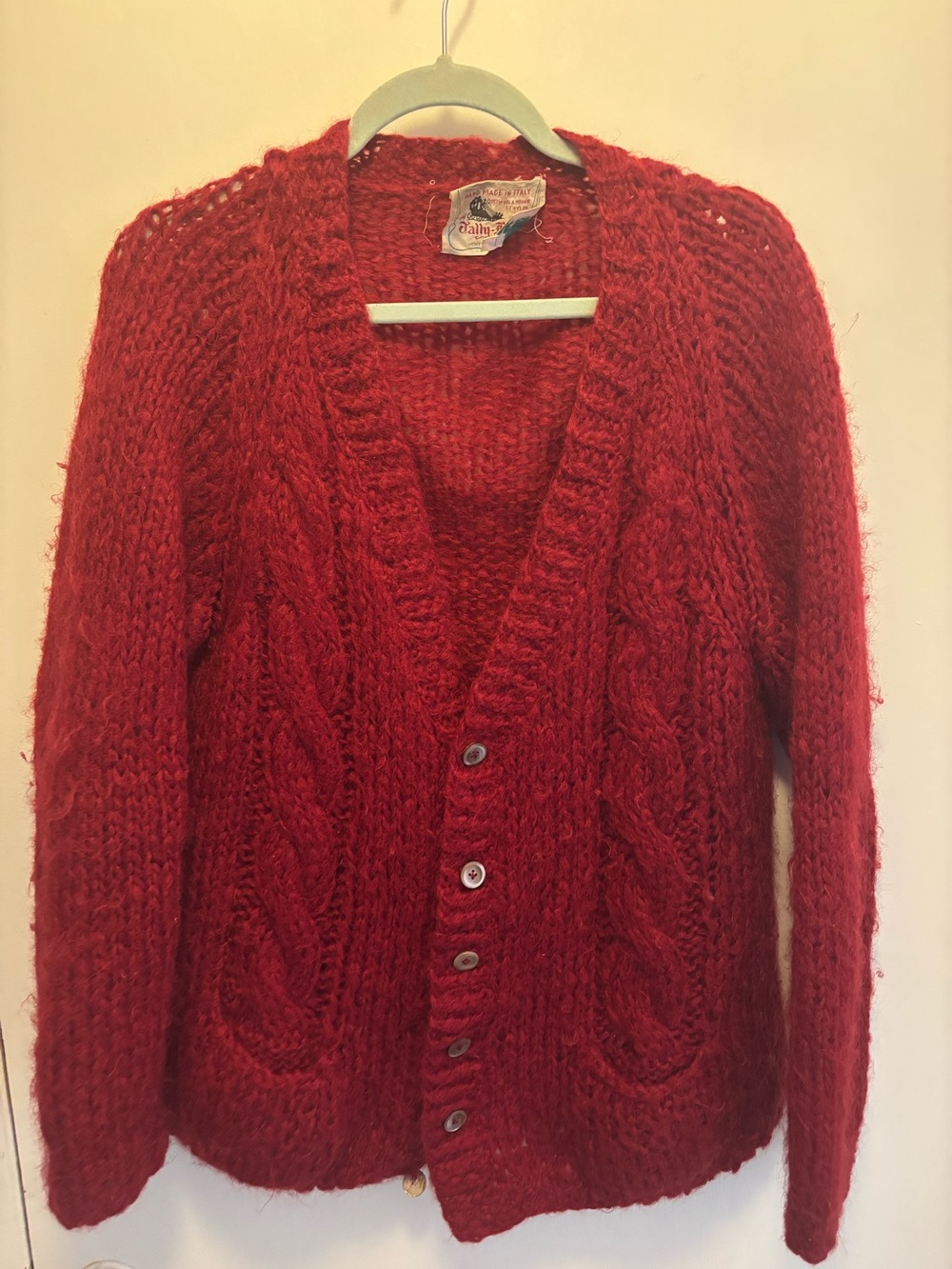 Vintage Tally-Ho Creation hand made in Italy wool mohair red Cardigan sweater M